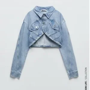 COVERNAT ♥cropped collarless denim jacket/追跡付 Vintage Zip-Up Denim Jacket (With Shoulder Padded) - AIR SPACE